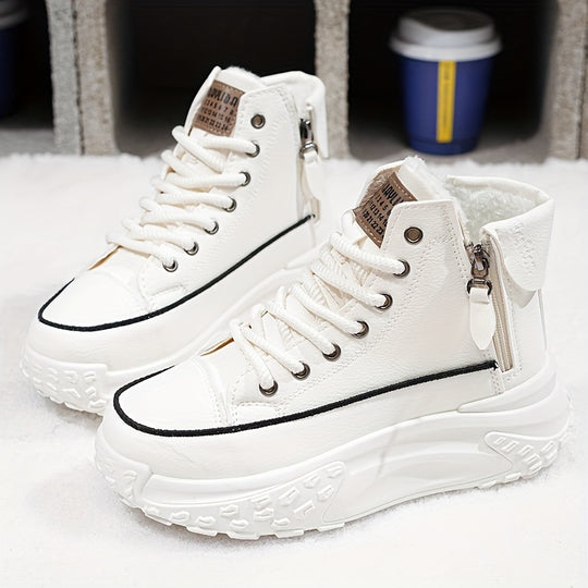 Livia - Dames Effen Pluche Laarzen, Platform, Lage Hak, Antislip Warme Winterlaarzen