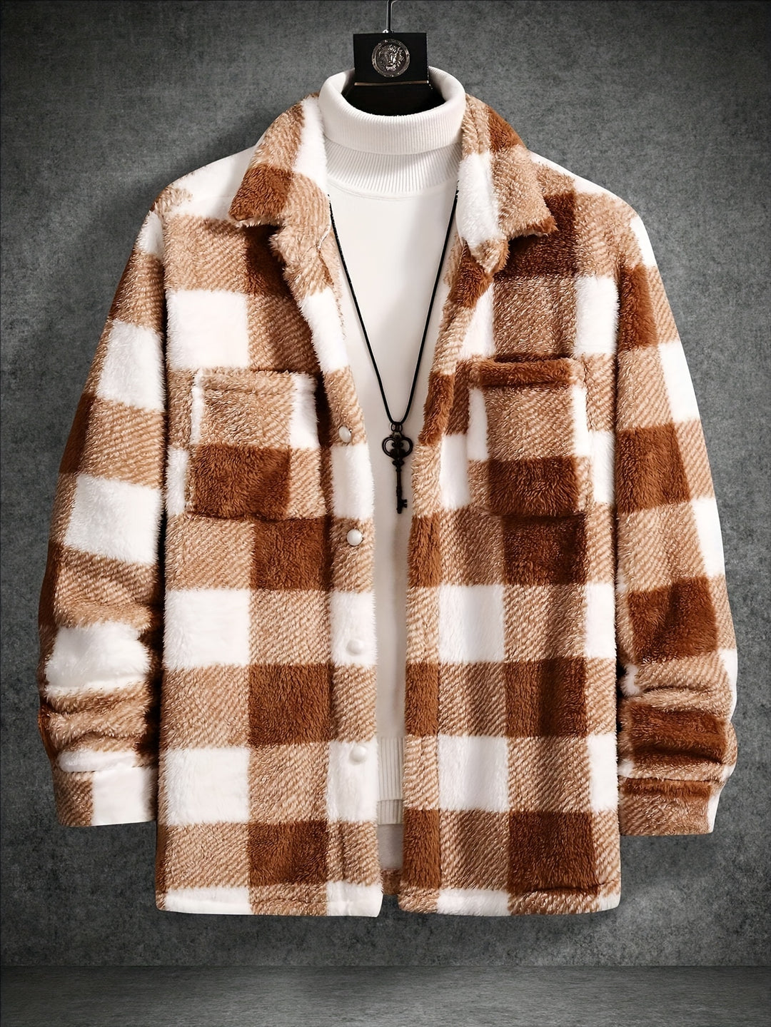 Mees - Men's Color Blocking Checked Fleece Jacket