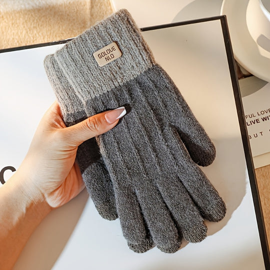 Sophie - Thick Knitted Touchscreen Gloves, College Style, Warm and Comfortable