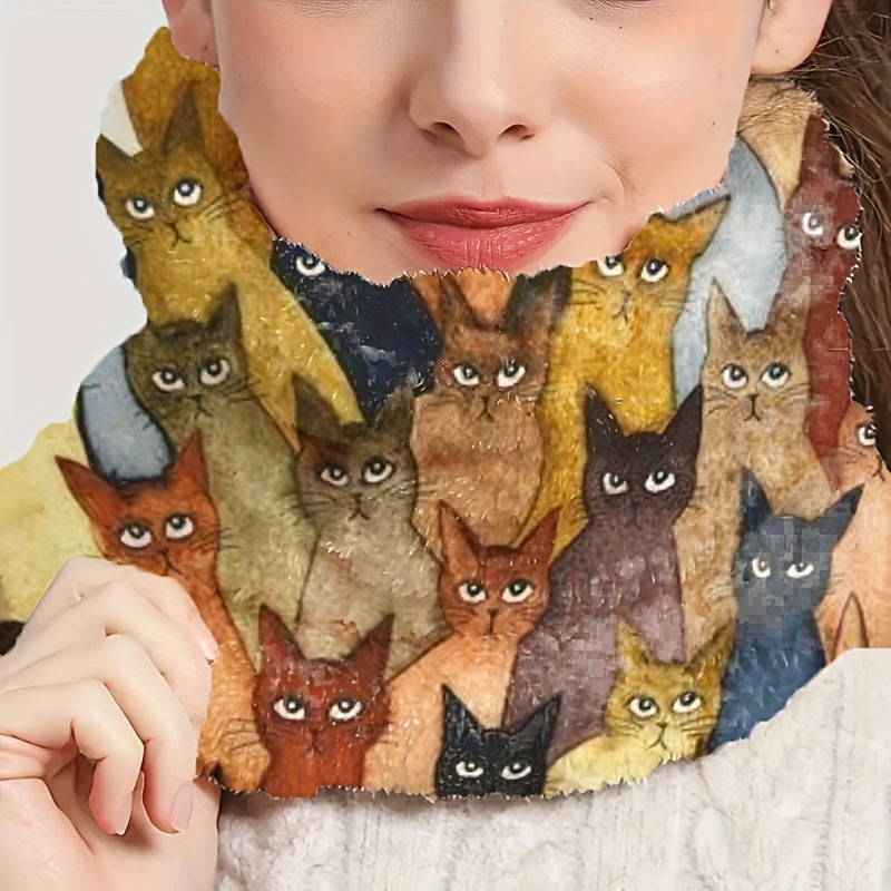 Mariska - Warme Winter Nekwarmer met Schattige Kattenprint