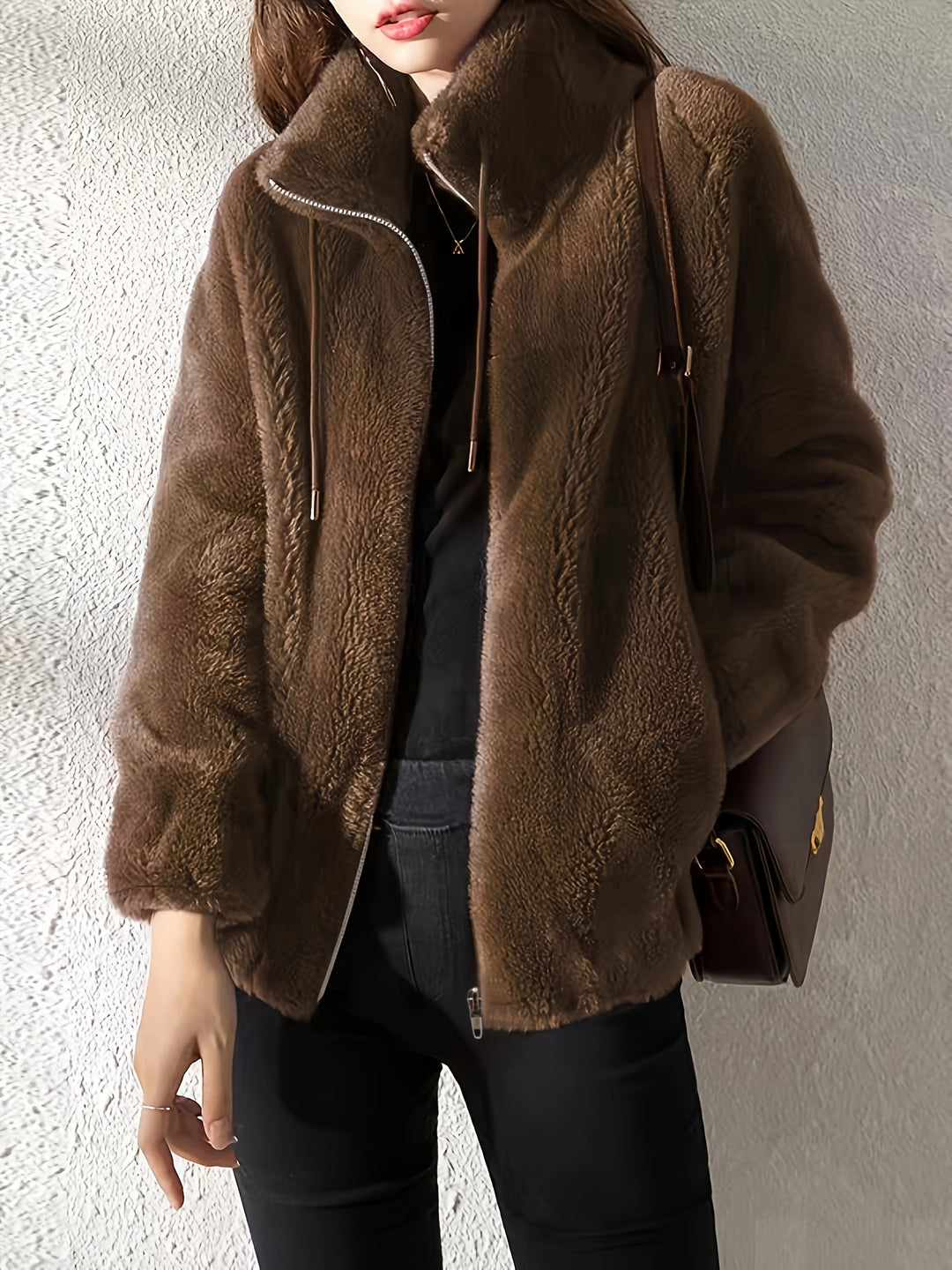 Esmée - Teddy Coat with Drawstring and Zipper