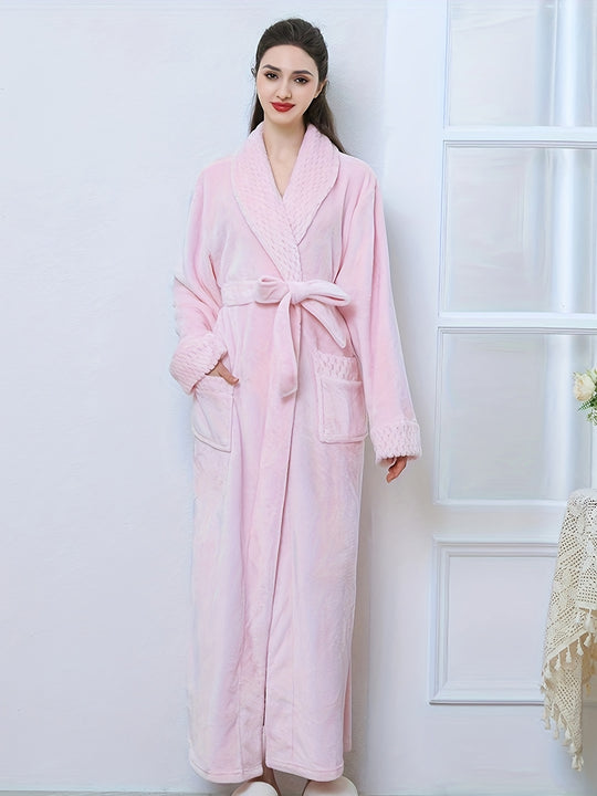 Julia - Winter Flannel Bathrobe with V-Neck and Pockets