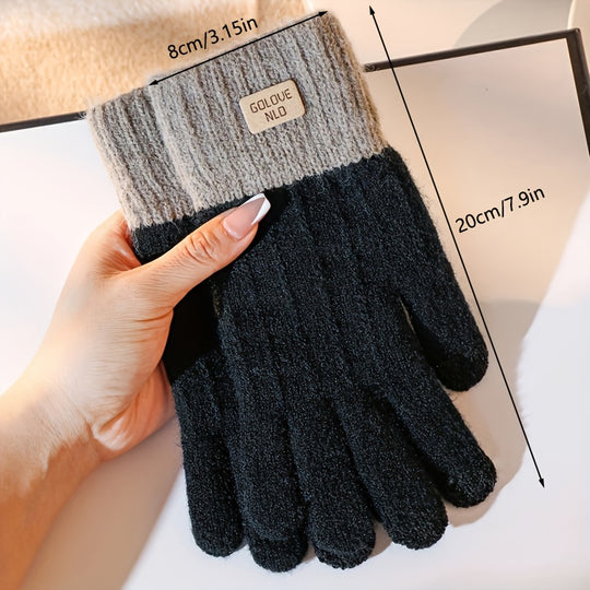 Sophie - Thick Knitted Touchscreen Gloves, College Style, Warm and Comfortable