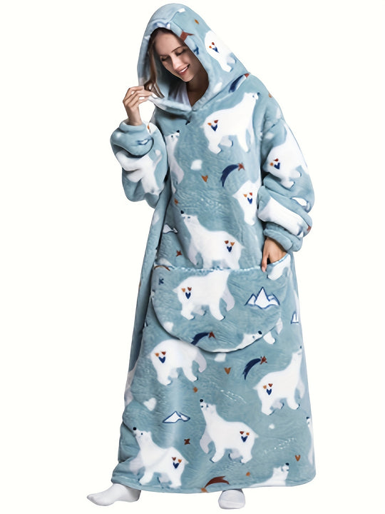 Elsa - Warm Cartoon Print Flannel Hooded Bathrobe for Winter