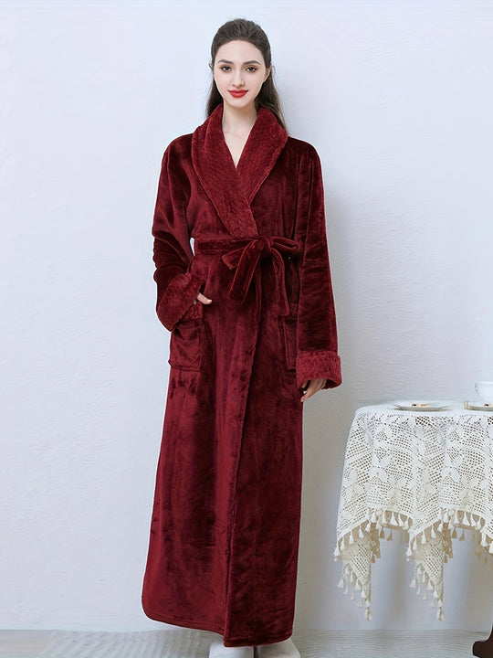 Julia - Winter Flannel Bathrobe with V-Neck and Pockets