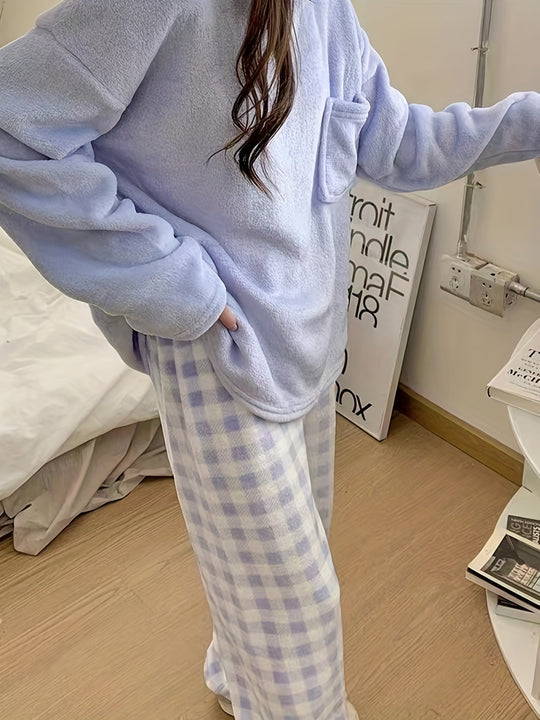 Lisa - Winter Pyjama Set with Soft Top and Checked Plush Pants