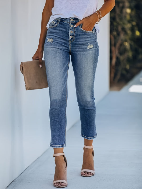 Eveline - Ripped Slim-fit Jeans with Cropped Design