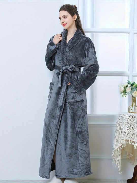 Julia - Winter Flannel Bathrobe with V-Neck and Pockets