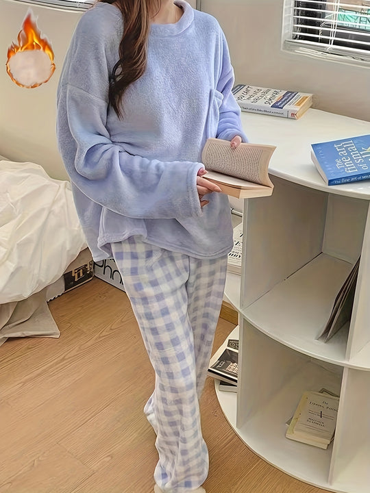 Lisa - Winter Pyjama Set with Soft Top and Checked Plush Pants