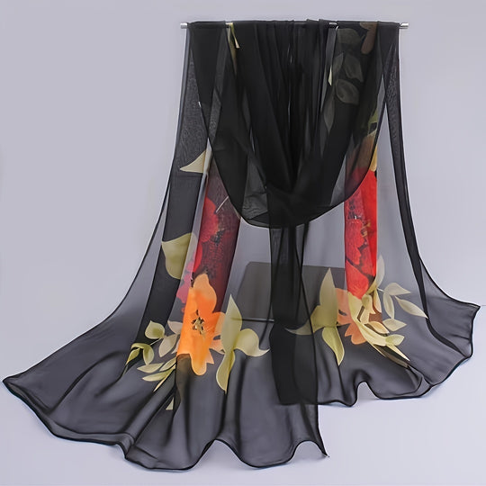 Mariska - Elegante Bloemen Chiffon Sjaal