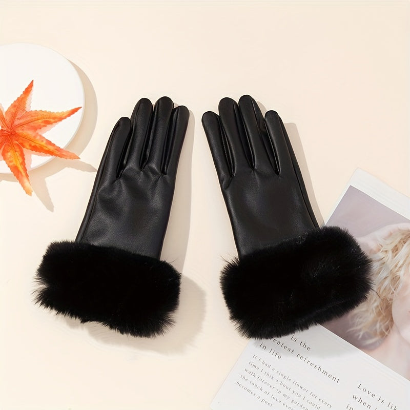 Isabelle - Elegant PU Leather Gloves with Faux Fur Cuffs