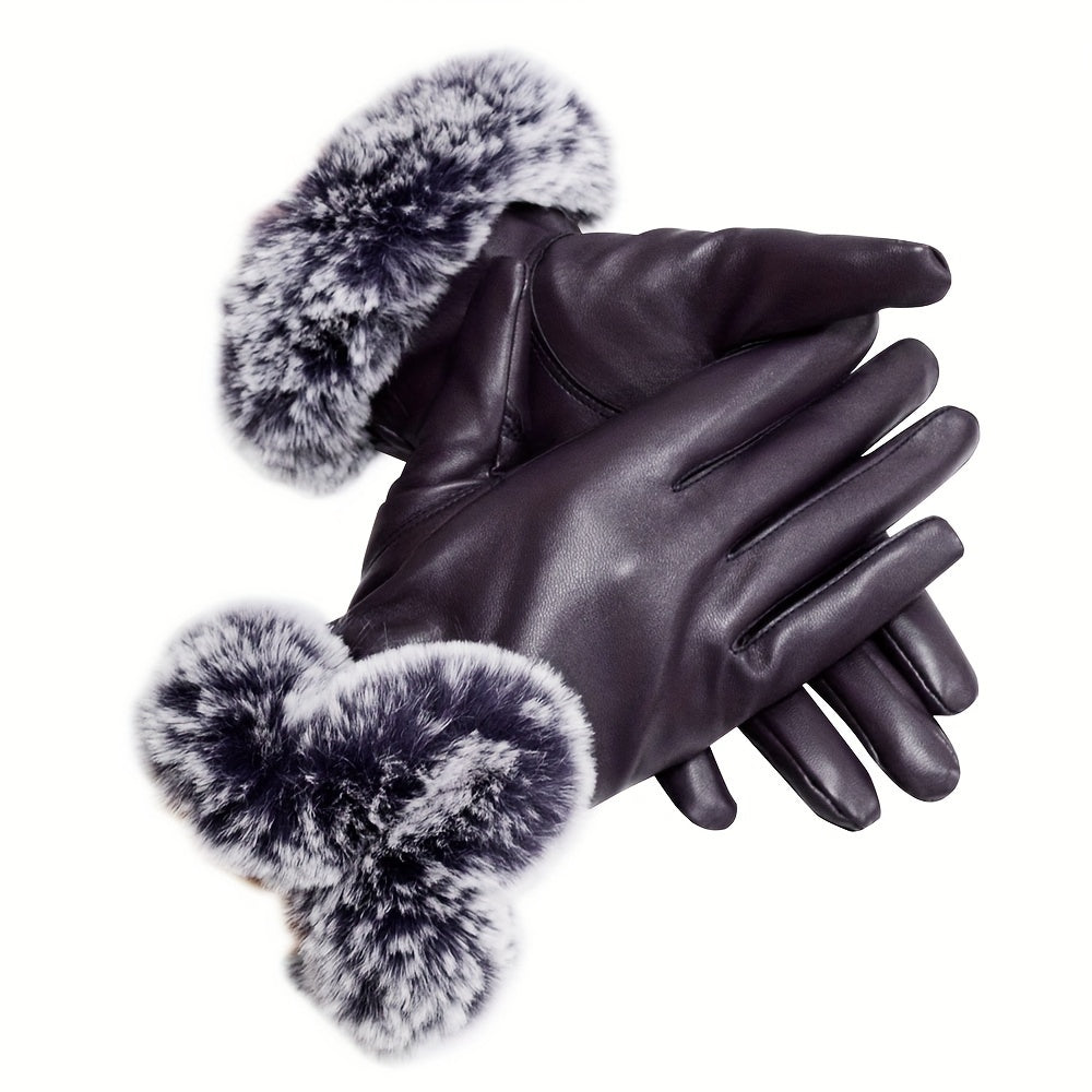 Isabella - Plush Cuff PU Leather Gloves