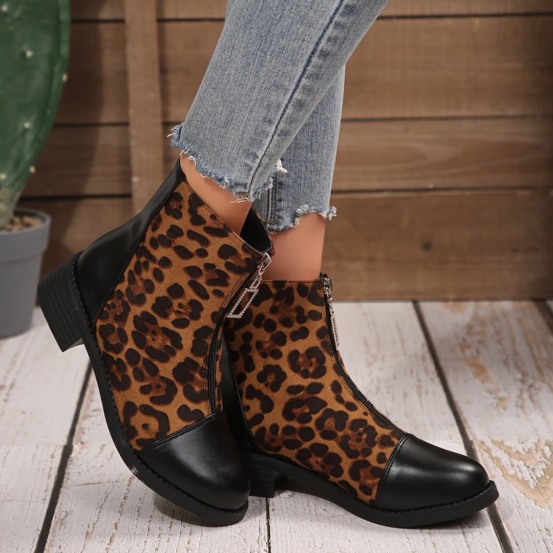 Esmee - Leopard Print Mid-High Boots with Mid-High Block Heel