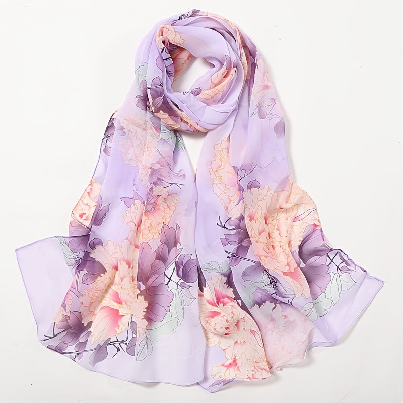 Anouk - Elegante Chiffon Sjaal met Pioenbloemenprint voor Dames