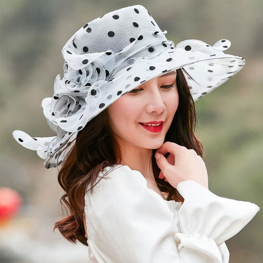 Isabella - Elegant Polka Dot Organza Sun Hat with Wide Brim