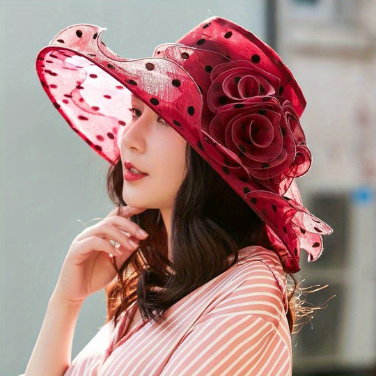 Isabella - Elegant Polka Dot Organza Sun Hat with Wide Brim