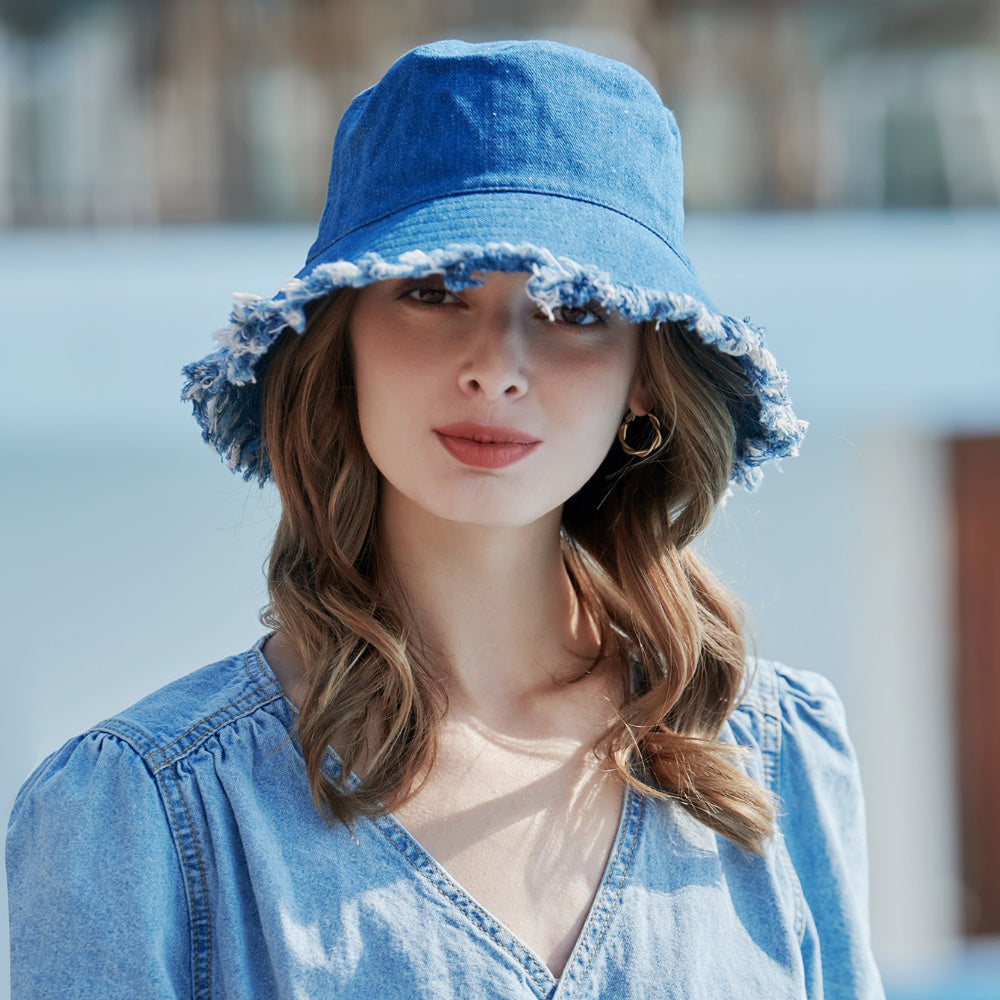 Evelien - Chic Blue Denim Bucket Hat with Adjustable Drawstring