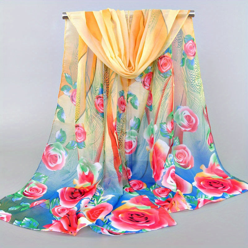 Marjolein - Lichtgewicht Chiffon Sjaal met Bloemenprint