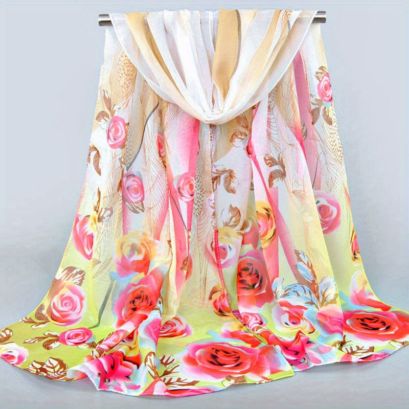 Marjolein - Lichtgewicht Chiffon Sjaal met Bloemenprint