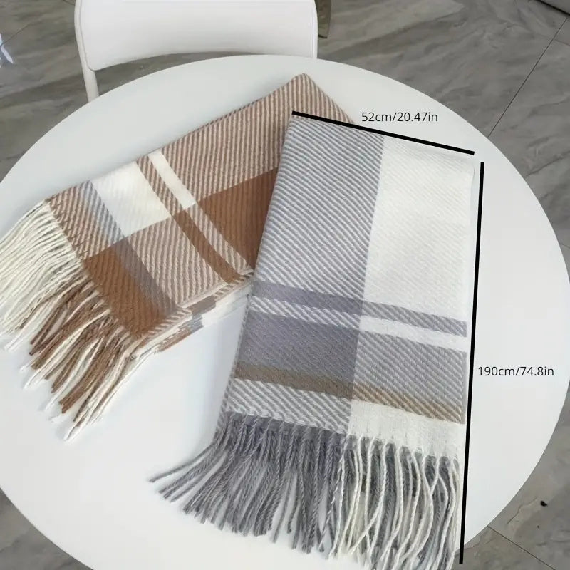 Liselot - Preppy Geruite Sjaal met Kwastjes, Zacht en Warm voor Herfst/Winter