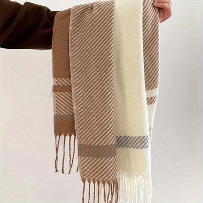 Liselot - Preppy Geruite Sjaal met Kwastjes, Zacht en Warm voor Herfst/Winter