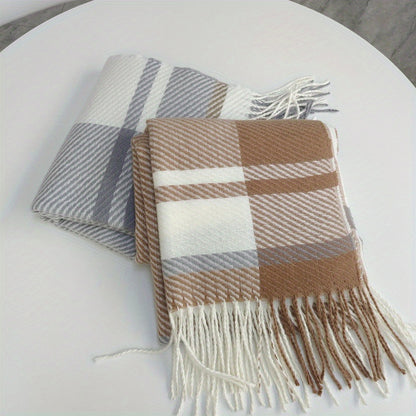 Liselot - Preppy Geruite Sjaal met Kwastjes, Zacht en Warm voor Herfst/Winter