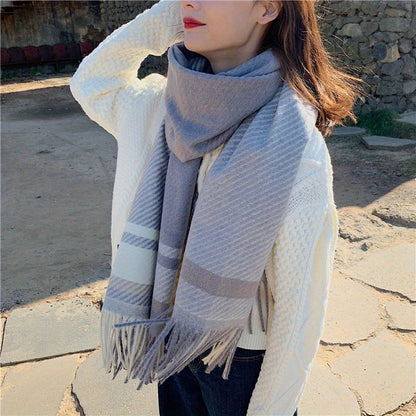 Liselot - Preppy Geruite Sjaal met Kwastjes, Zacht en Warm voor Herfst/Winter