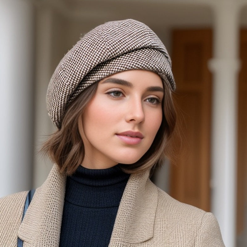 Sophie - Winter Warm Retro Checked Beret With French Flair - Cozy For Ladies In Fall And Winter