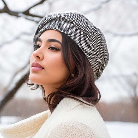 Sophie - Winter Warm Retro Checked Beret With French Flair - Cozy For Ladies In Fall And Winter