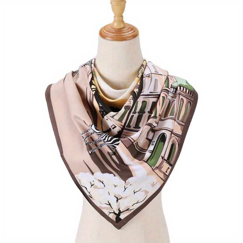 Elvira - Luxury Satin Square Scarf with Floral and Abstract Print