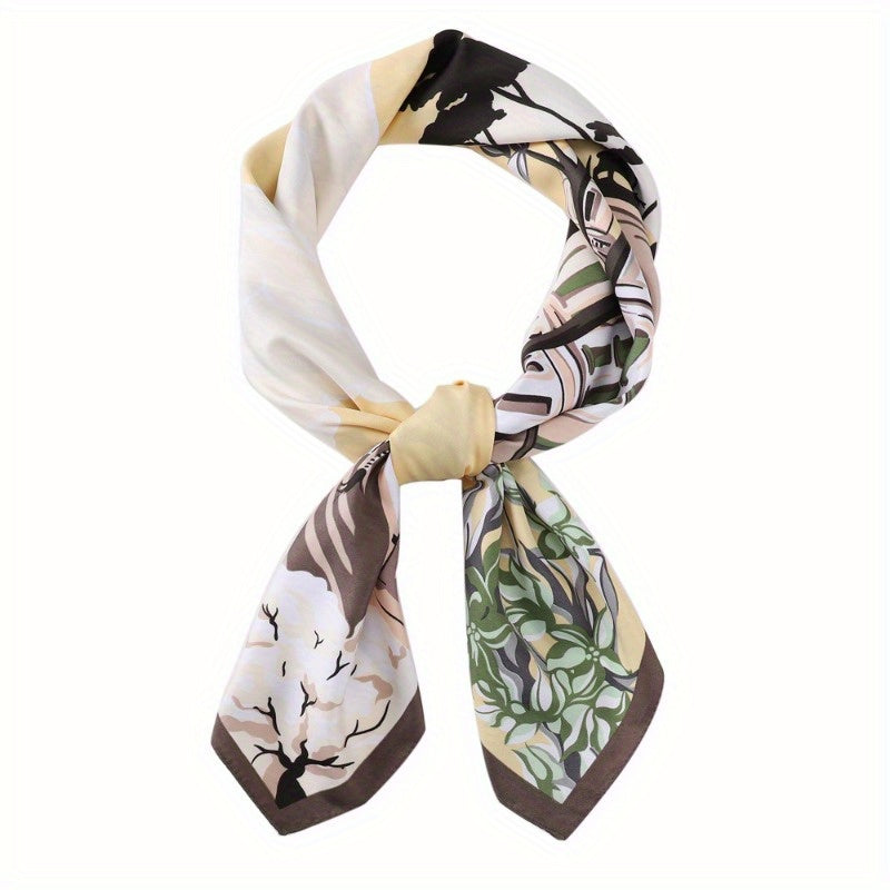 Elvira - Luxury Satin Square Scarf with Floral and Abstract Print