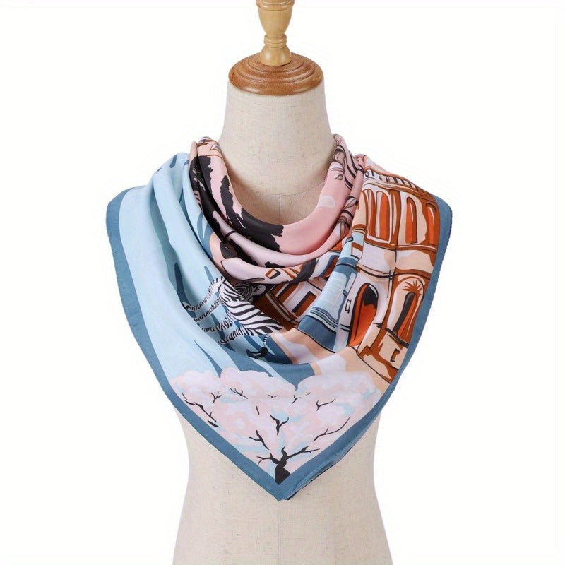 Elvira - Luxury Satin Square Scarf with Floral and Abstract Print