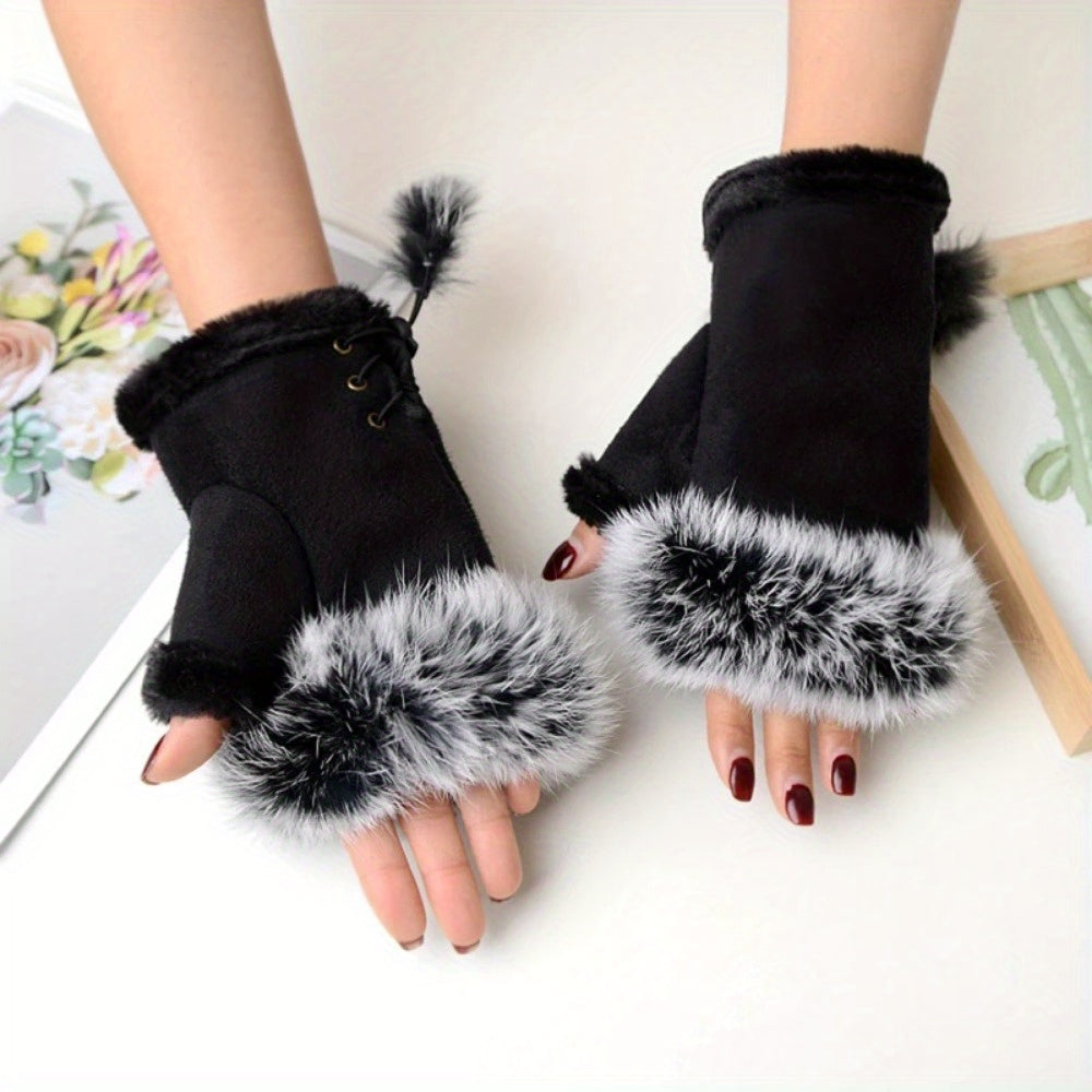 Lianne - Knitted Winter Touchscreen Gloves with Faux Fur Trim