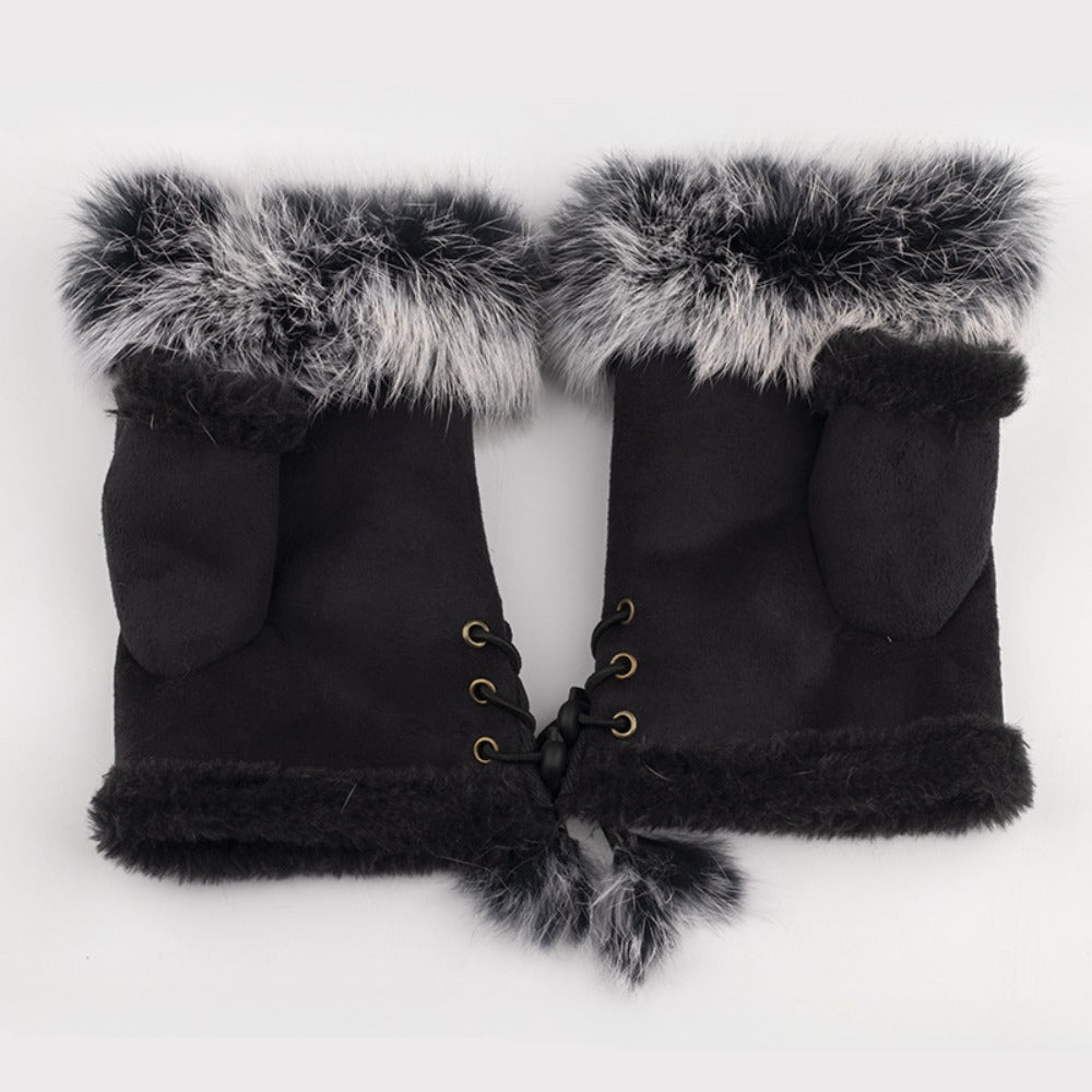 Lianne - Knitted Winter Touchscreen Gloves with Faux Fur Trim