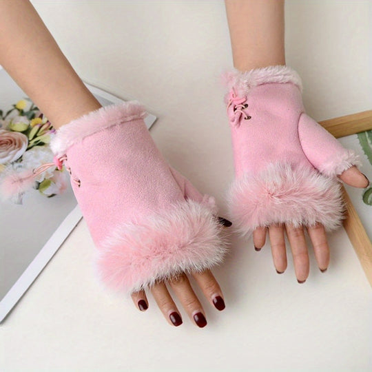 Lianne - Knitted Winter Touchscreen Gloves with Faux Fur Trim