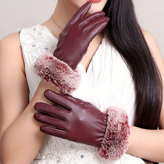 Mila - Women's Winter Gloves, PU Leather, Touchscreen Compatible, Warm and Windproof