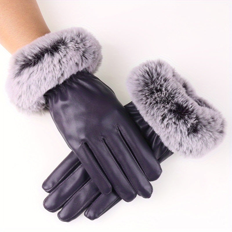 Mila - Women's Winter Gloves, PU Leather, Touchscreen Compatible, Warm and Windproof