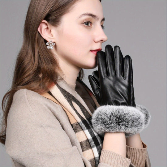 Mila - Women's Winter Gloves, PU Leather, Touchscreen Compatible, Warm and Windproof