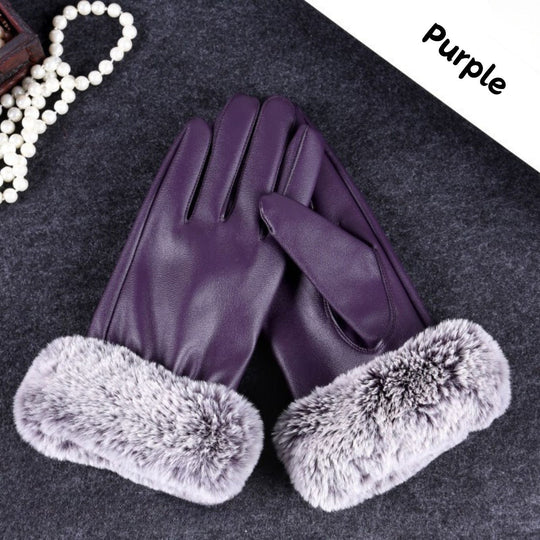 Mila - Women's Winter Gloves, PU Leather, Touchscreen Compatible, Warm and Windproof