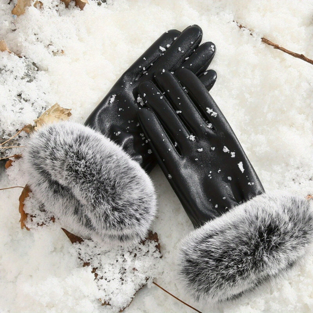 Mila - Women's Winter Gloves, PU Leather, Touchscreen Compatible, Warm and Windproof