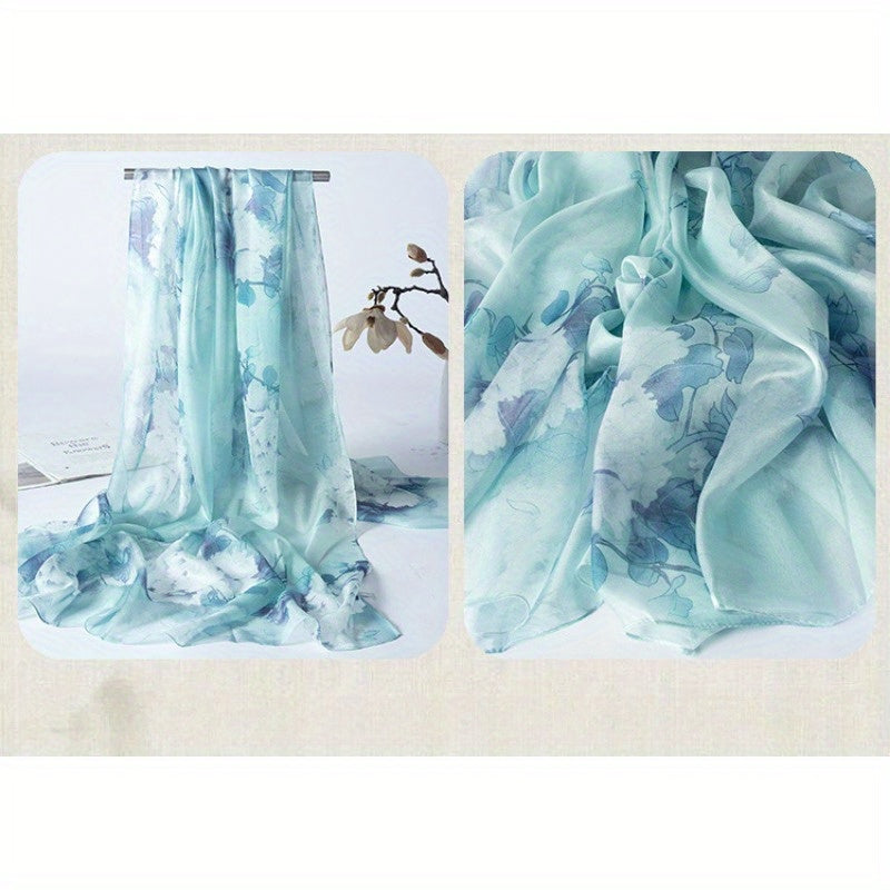 Eveline - Elegant 100% Mulberry Silk Scarf with Flower Pattern