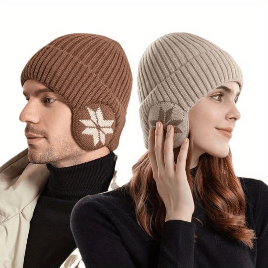 Thomas - Knitted Snowflake Hat with Earflaps for Winter Warmth