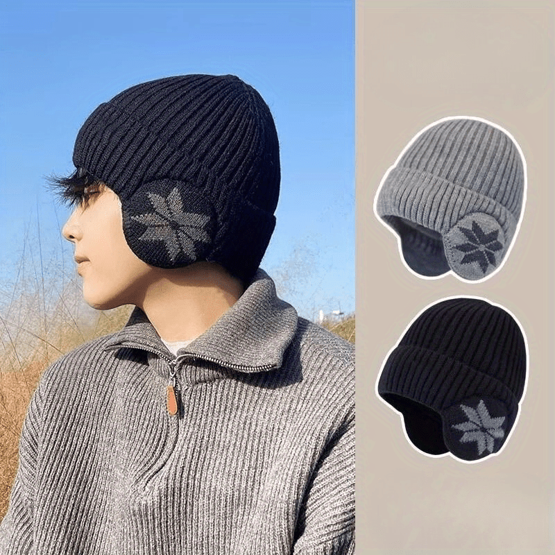 Thomas - Knitted Snowflake Hat with Earflaps for Winter Warmth