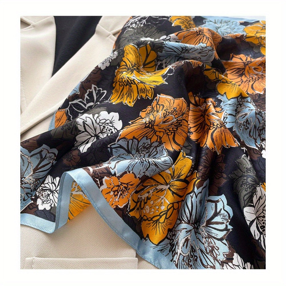 Elise - Glamorous 100% Mulberry Silk Square Scarf with Artistic Floral Print