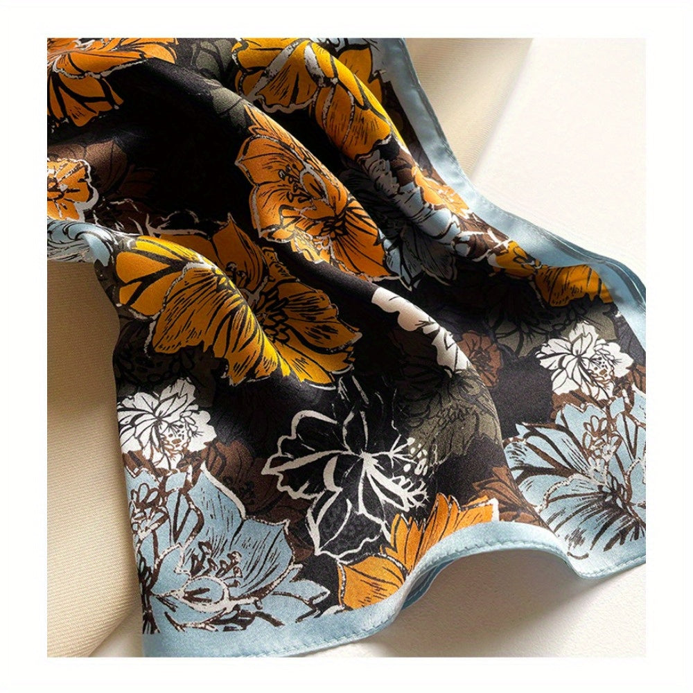 Elise - Glamorous 100% Mulberry Silk Square Scarf with Artistic Floral Print