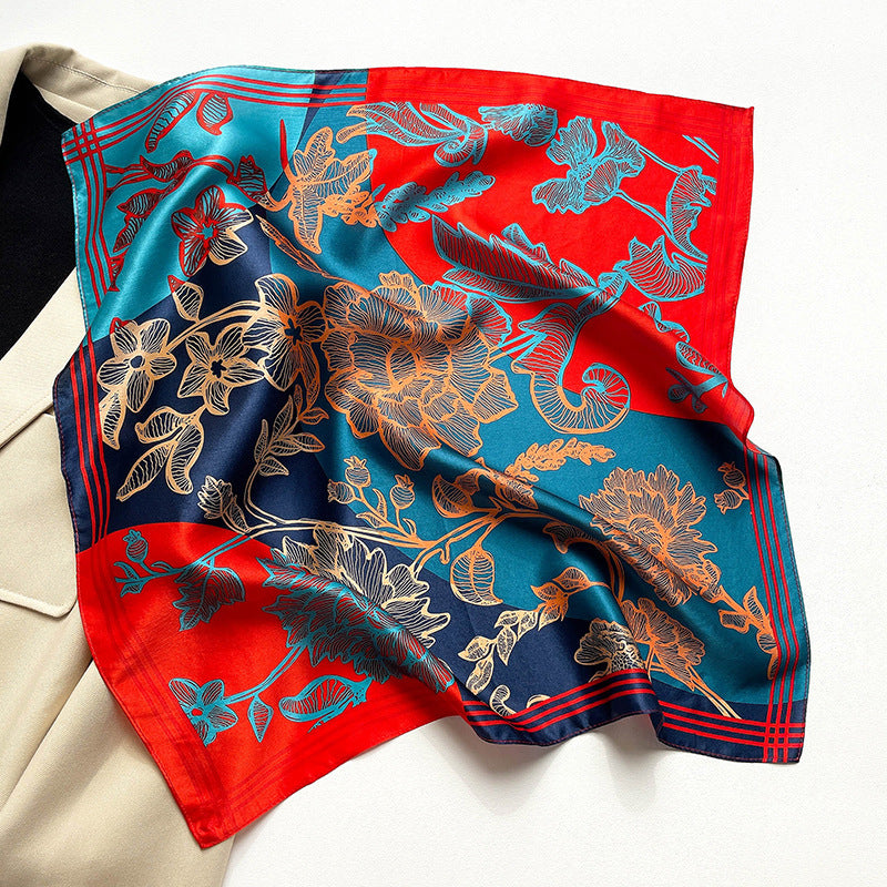 Elise - Glamorous 100% Mulberry Silk Square Scarf with Artistic Floral Print