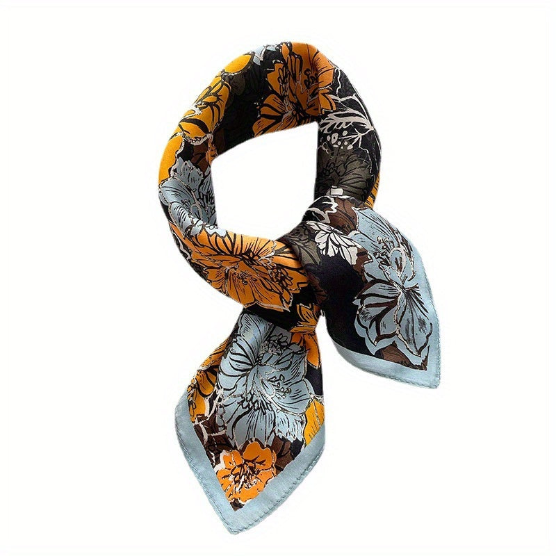 Elise - Glamorous 100% Mulberry Silk Square Scarf with Artistic Floral Print