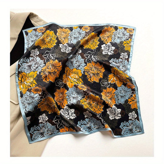 Elise - Glamorous 100% Mulberry Silk Square Scarf with Artistic Floral Print