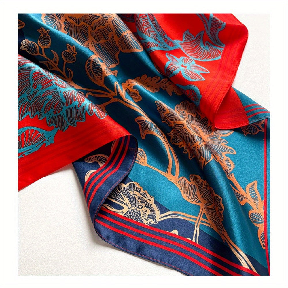 Elise - Glamorous 100% Mulberry Silk Square Scarf with Artistic Floral Print