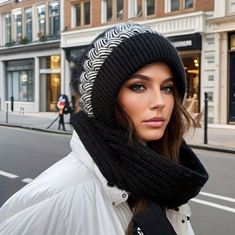 Maartje - Warm Knitted Hat &amp; Scarf Set with Pompom - Stretchy Winter Accessory